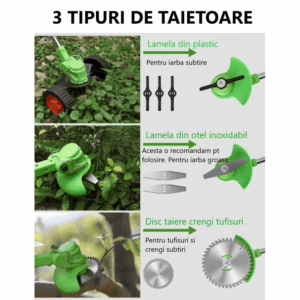 Motocoasa Electrica Cu Roti Detasabile Si 2 Acumulatori De 48V, Autonomie 4 h, 4000 mAh, 18000 RPM, Verde - imagine 8