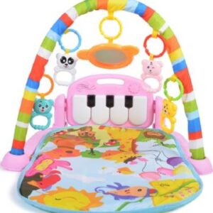 Saltea Activitati Interactiva Bebelusi, Fetite si Baieti, 5 in 1, Dezvoltare Motorie, Pian si Oglinda Detasabile Sunete, Jucarii Zornaitoare, Roz si Albastru - imagine 6