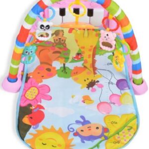 Saltea Activitati Interactiva Bebelusi, Fetite si Baieti, 5 in 1, Dezvoltare Motorie, Pian si Oglinda Detasabile Sunete, Jucarii Zornaitoare, Roz si Albastru - imagine 3