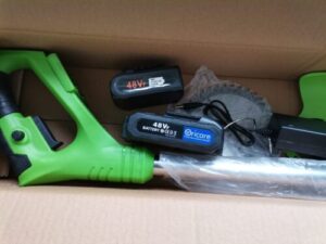 Motocoasa Electrica Cu Roti Detasabile Si 2 Acumulatori De 48V, Autonomie 4 h, 4000 mAh, 18000 RPM, Verde photo review