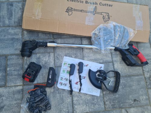 Motocoasa Electrica Cu Roti Detasabile Si 2 Acumulatori De 48V, Autonomie 4 h, 4000 mAh, 18000 RPM, Verde photo review