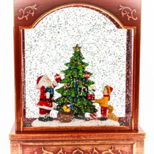 Decoratiune Craciun, Tip Felinar Rosu, Figurine Mos Craciun cu Baietel, 3 Moduri, Functie Muzicala, Zapada in Miscare, Functioneaza Cu Baterii sau Cablu USB, Model Vintage Rosu, 14.5 x 8 x 23 cm, Alb Cald - imagine 3