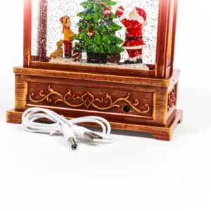 Decoratiune Craciun, Tip Felinar Rosu, Figurine Mos Craciun cu Baietel, 3 Moduri, Functie Muzicala, Zapada in Miscare, Functioneaza Cu Baterii sau Cablu USB, Model Vintage Rosu, 14.5 x 8 x 23 cm, Alb Cald - imagine 5