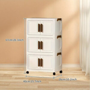 Dulap depozitare pliabil cu usi si roti, organizator multifunctional cu 3, 4 sau 5 rafturi, crem 45 cm - imagine 3