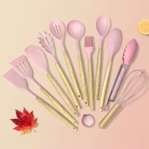 Set 19 ustensile de gatit din silicon cu maner rezistent din bambus, suport si tocator - imagine 6