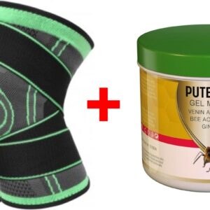 Set 2 Genunchiere + Gel Puterea Albinei CADOU, ajustabila cu bretele elastice, bandaj pentru genunchi cu compresie