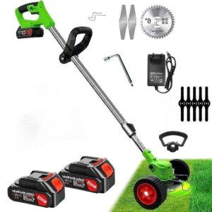 Motocoasa Electrica, Fara Fir, Disc, 2 Acumulatori 48V, 18000 RPM, Autonomie Mare, Putere 800W, 3 Tipuri De Lame De Taiere, Brat Ajustabil, 7 Accesorii Interschimbabile, ABS Si Metal, Roti Detasabile, Verde