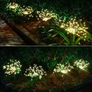 Set 2 X Lampa Solara, Decor Gradina, Model Fireworks/Artificii, din Sarma de Cupru, 120 LED-uri, 55W, 90 cm, Alb Cald (copie) - imagine 3