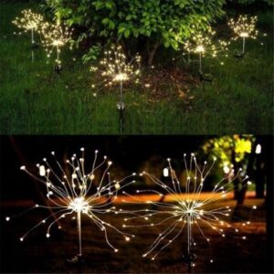 Set 2 X Lampa Solara, Decor Gradina, Model Fireworks/Artificii, din Sarma de Cupru, 120 LED-uri, 55W, 90 cm, Alb Cald (copie) - imagine 5
