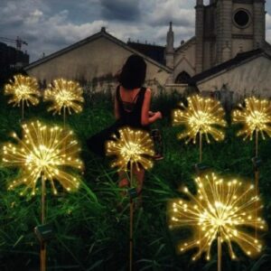 Set 2 X Lampa Solara, Decor Gradina, Model Fireworks/Artificii, din Sarma de Cupru, 120 LED-uri, 55W, 90 cm, Alb Cald (copie) - imagine 6